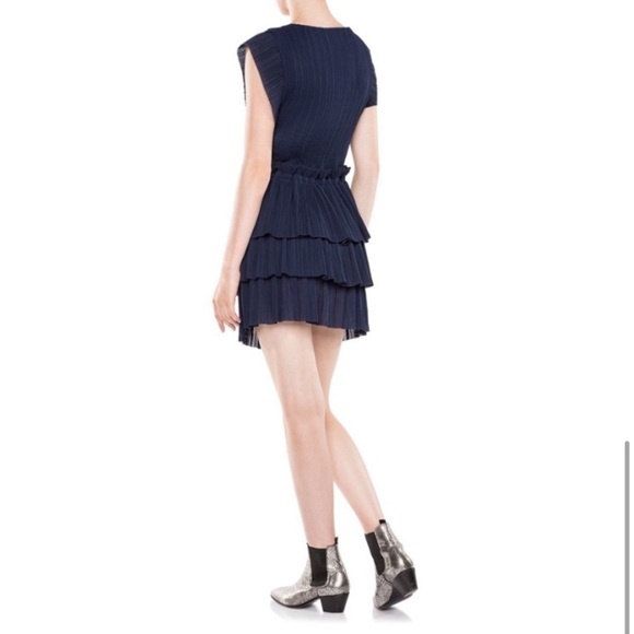 Maje RADZY Pleated Ruffle Tiered Dress Navy - Picture 4 of 10